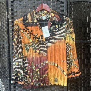 Alberto Makali Womens Beaded Snap Front Collar Blouse Multicolor Size Large